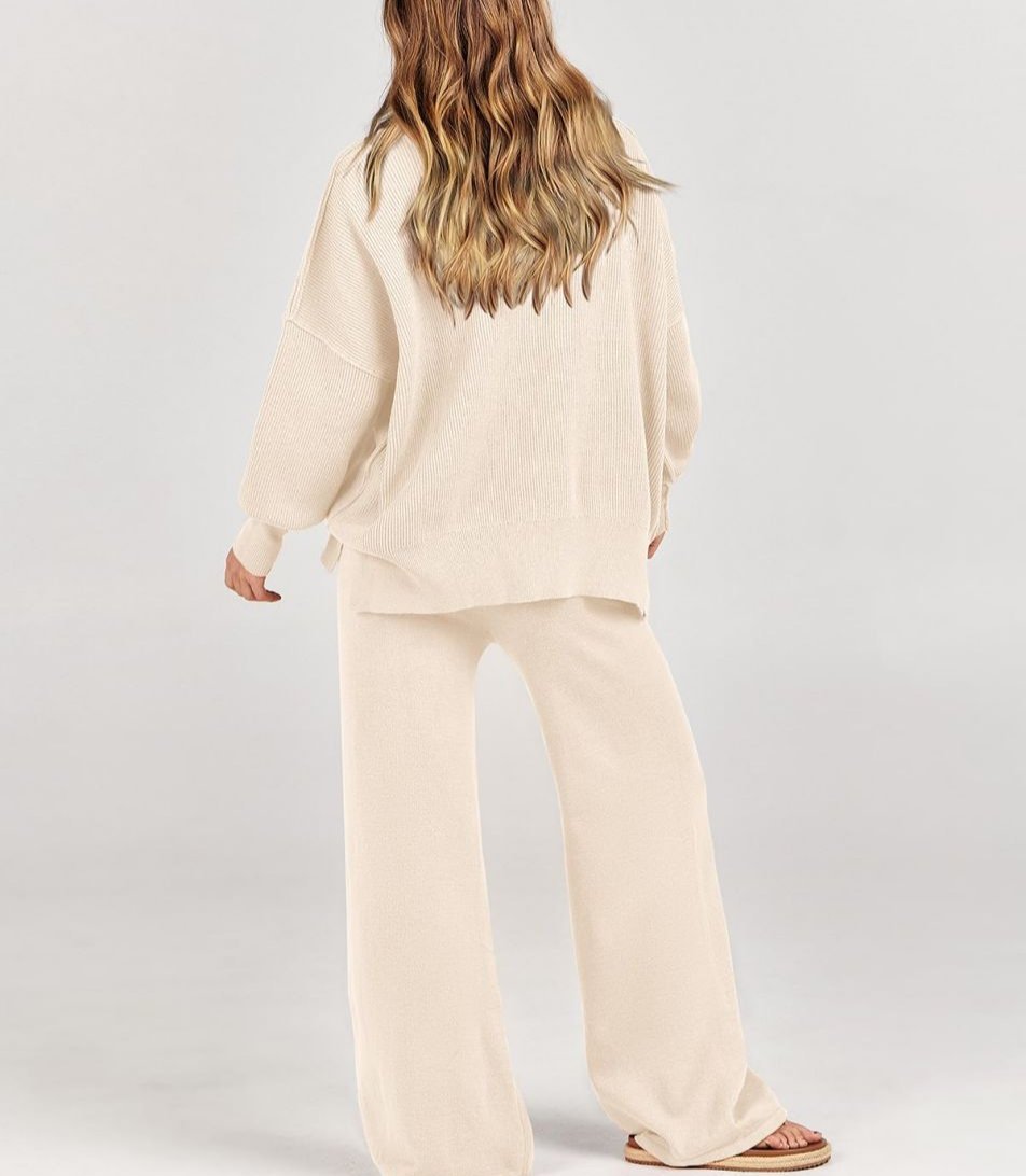 Gebreide Loungewear Set met Sweater en Wijde Broek