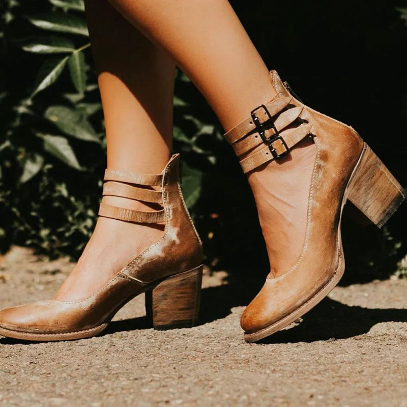 Vintage Women's Pumps with Strap Buckles and Block Heel