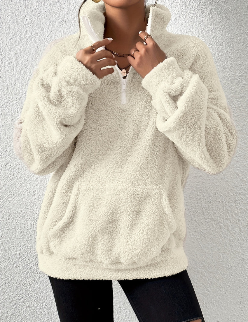 Zachte Warme Fleece Trui Dames met Half Zip en Hoge Kraag