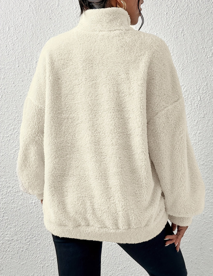 Zachte Warme Fleece Trui Dames met Half Zip en Hoge Kraag