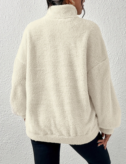 Zachte Warme Fleece Trui Dames met Half Zip en Hoge Kraag