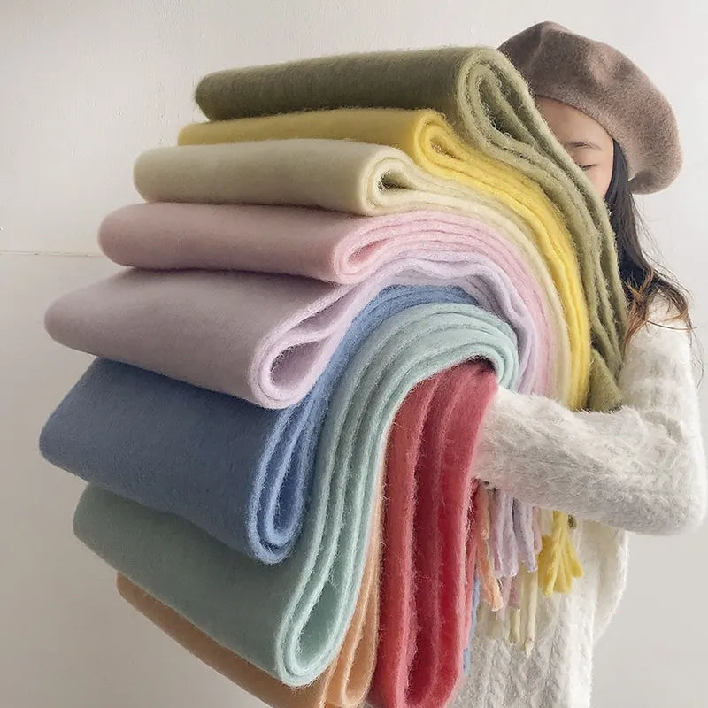Warm Elegant Winter Scarf with Stylish Fringes for Women