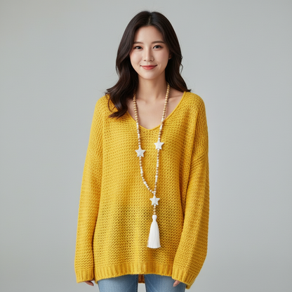 Losvallende Gebreide Damestrui met V-hals en Lange Mouwen