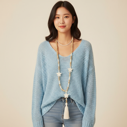 Losvallende Gebreide Damestrui met V-hals en Lange Mouwen