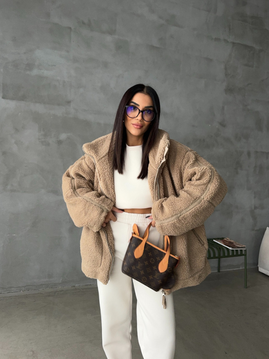 Winterse Oversized Dames Jas met Rits en Zakken