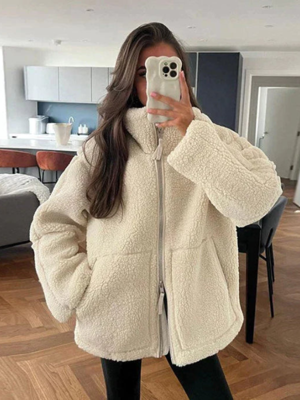Winterse Oversized Dames Jas met Rits en Zakken