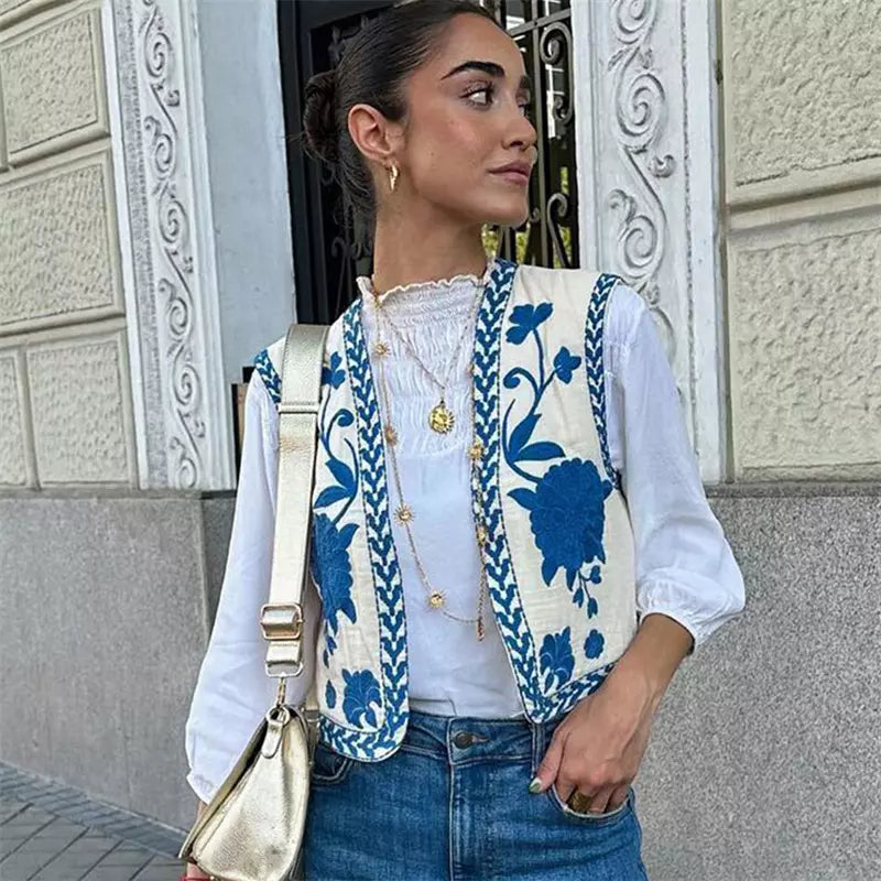 Mirthe - Gilet à fleurs sauvages avec broderies florales