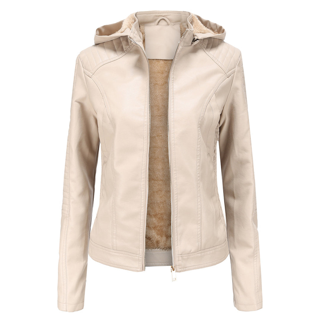 Leren Dames Jas met Afneembare Capuchon en Rits