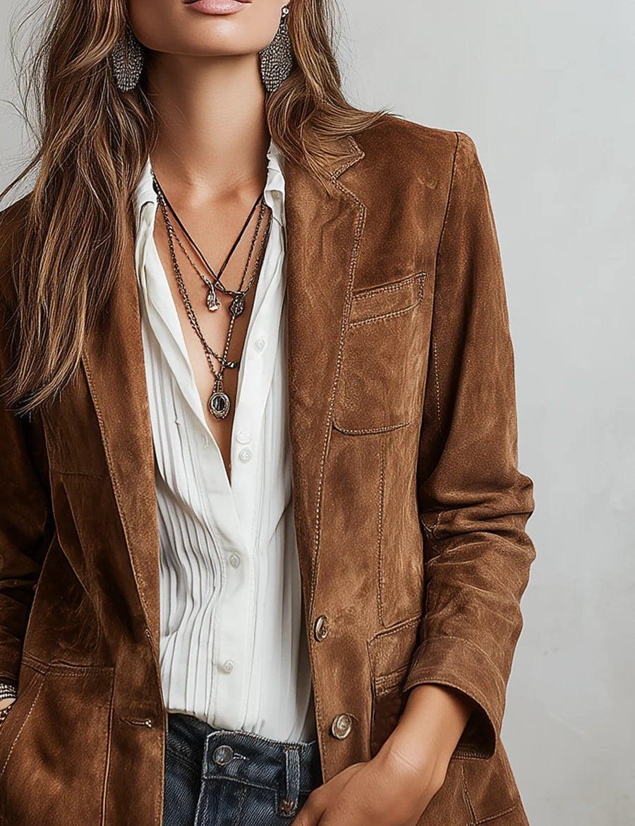 Aria | Women's Faux Suede Tailored Single-Breasted Cardigan Blazer 0