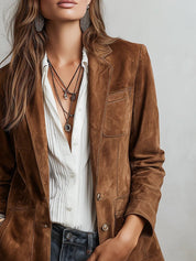 Aria | Women's Faux Suede Tailored Single-Breasted Cardigan Blazer 0