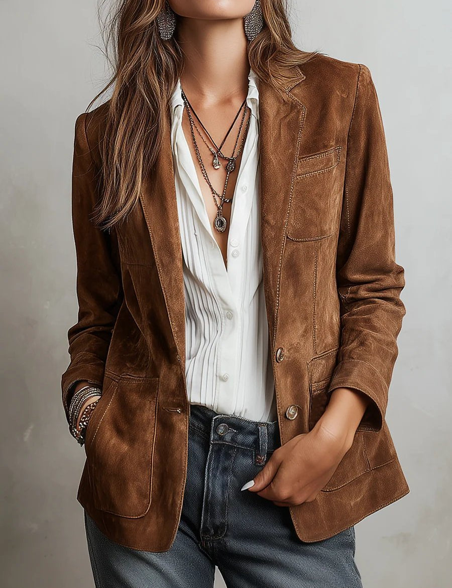 Aria | Women's Faux Suede Tailored Single-Breasted Cardigan Blazer 1