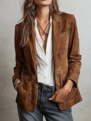 Aria | Women's Faux Suede Tailored Single-Breasted Cardigan Blazer 1