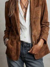 Aria | Women's Faux Suede Tailored Single-Breasted Cardigan Blazer 4