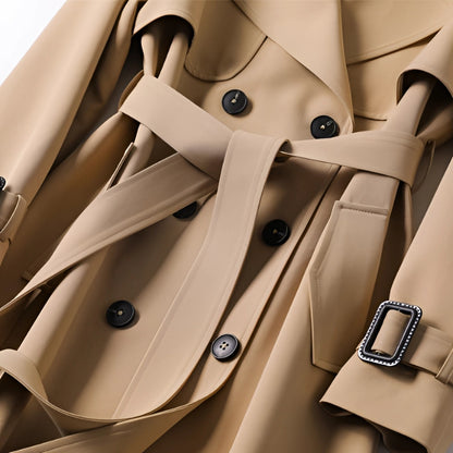 Dames Regenbestendige Lange Trenchcoat Met Ceintuur