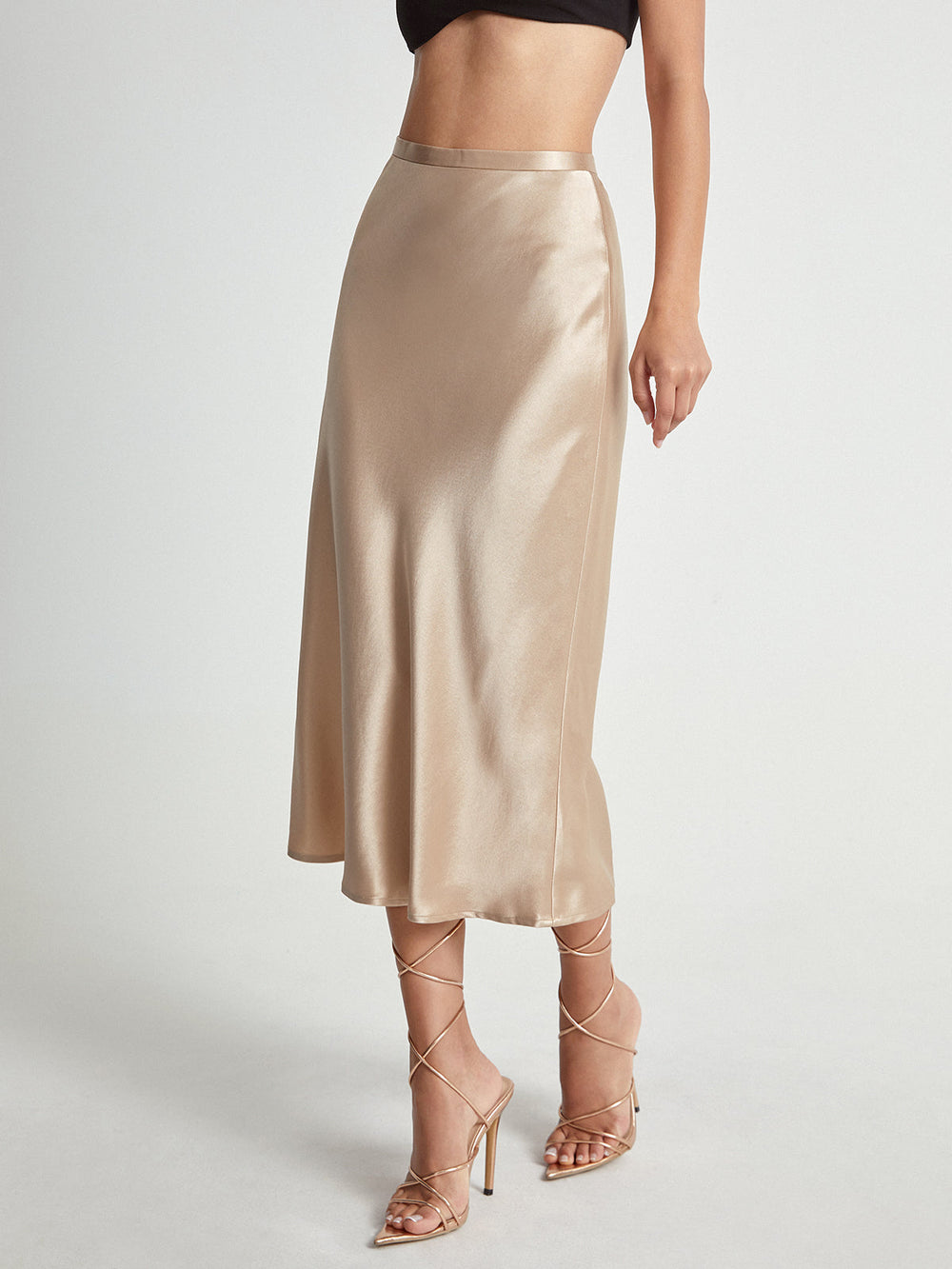 Emma - Jupe midi en satin élégante taille haute