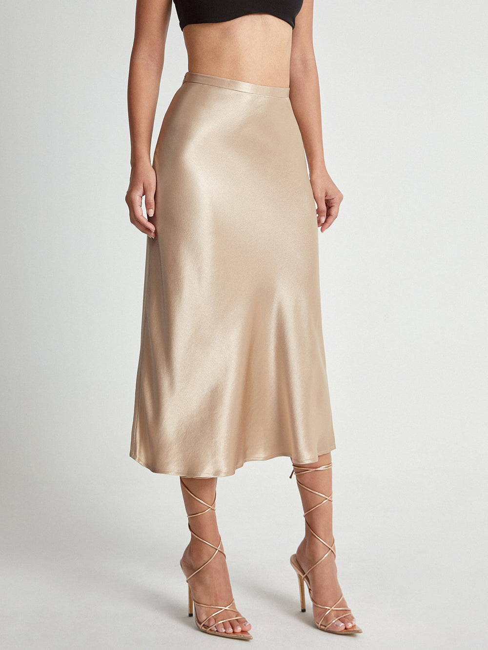 Emma - Jupe midi en satin élégante taille haute
