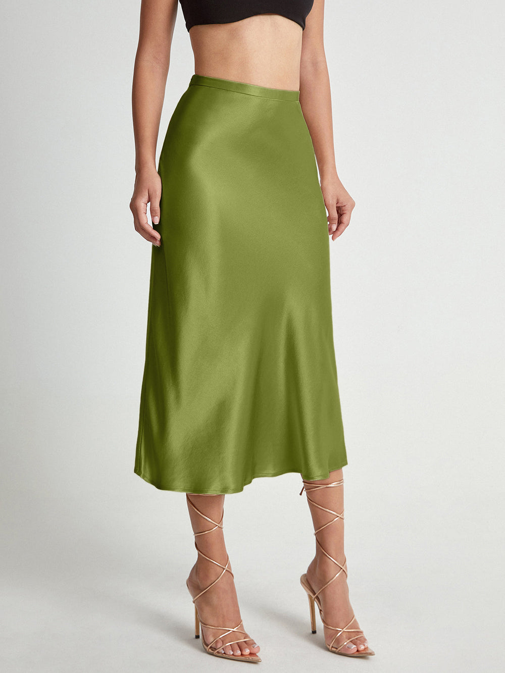 Emma - Jupe midi en satin élégante taille haute