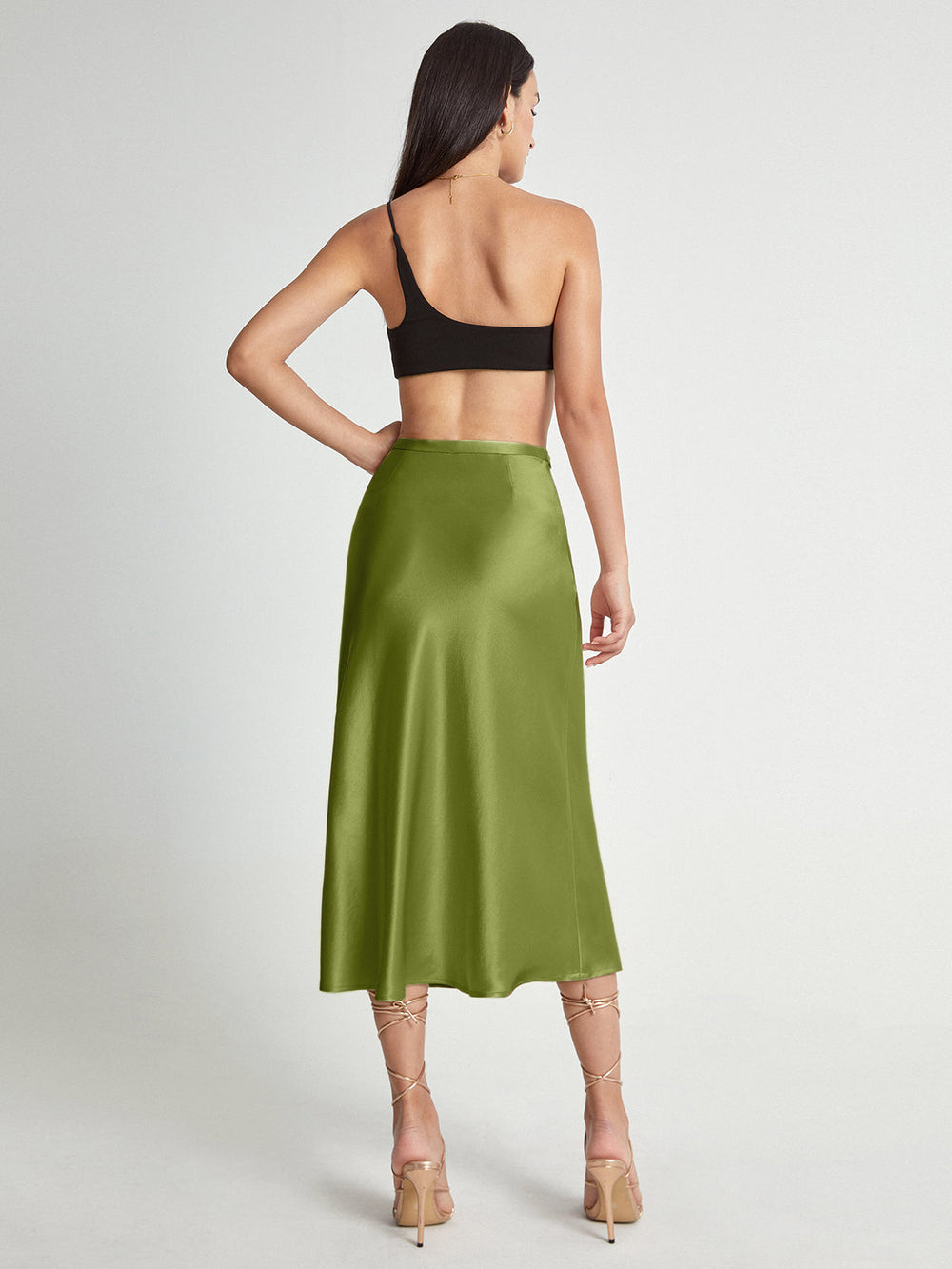 Emma - Jupe midi en satin élégante taille haute