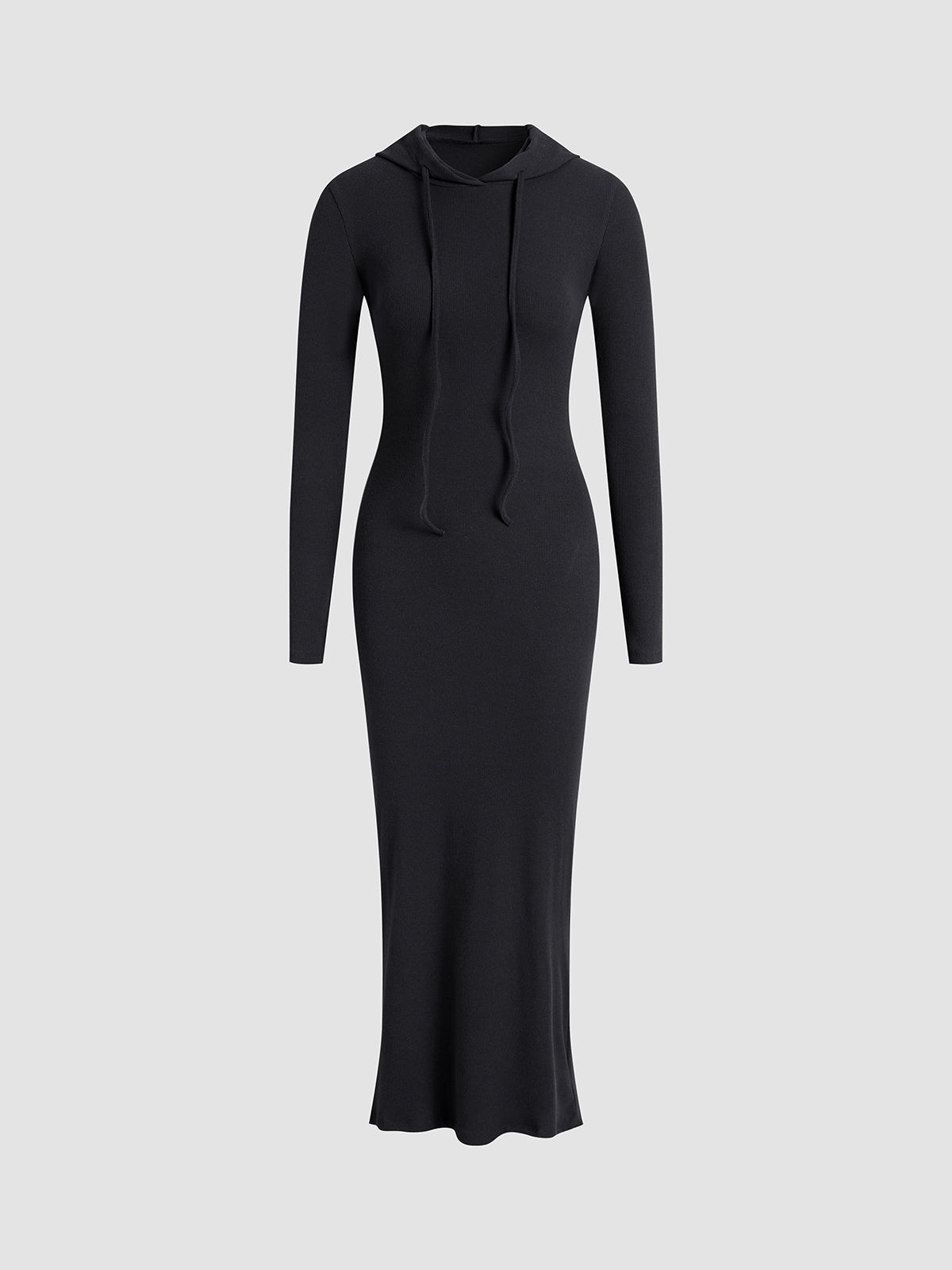 Comfortabele Elastische Winter Maxi Hoodiejurk Voor Dames Met Trekkoord