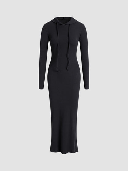 Comfortabele Elastische Winter Maxi Hoodiejurk Voor Dames Met Trekkoord