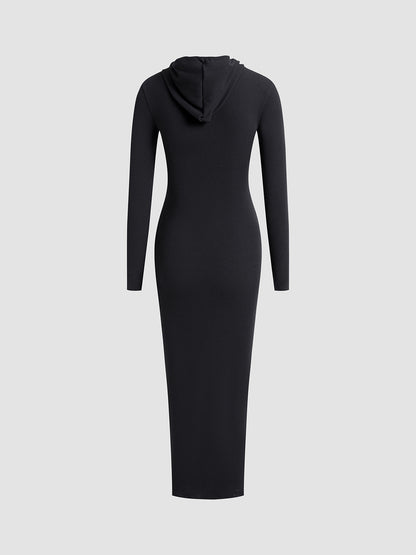 Comfortabele Elastische Winter Maxi Hoodiejurk Voor Dames Met Trekkoord