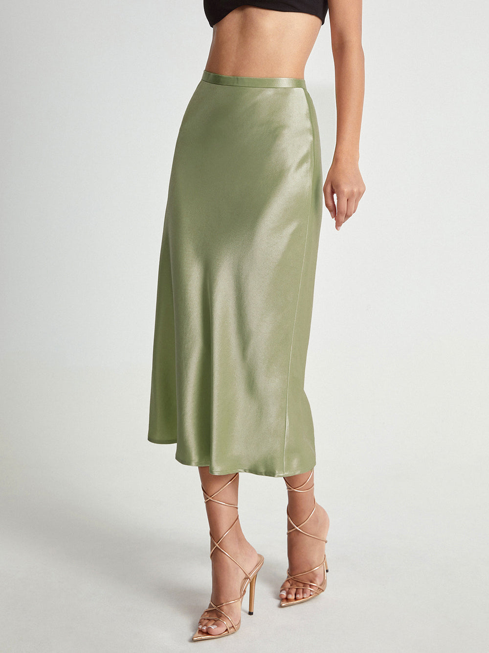 Emma - Jupe midi en satin élégante taille haute