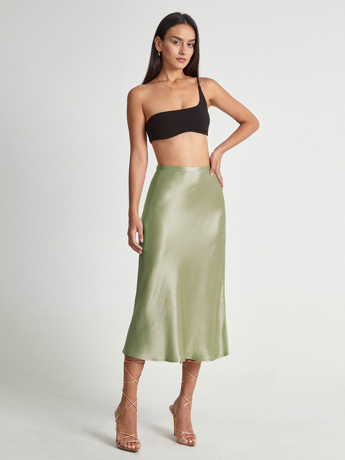 Emma - Satijnen Midi-Rok Elegante Hoge Taille