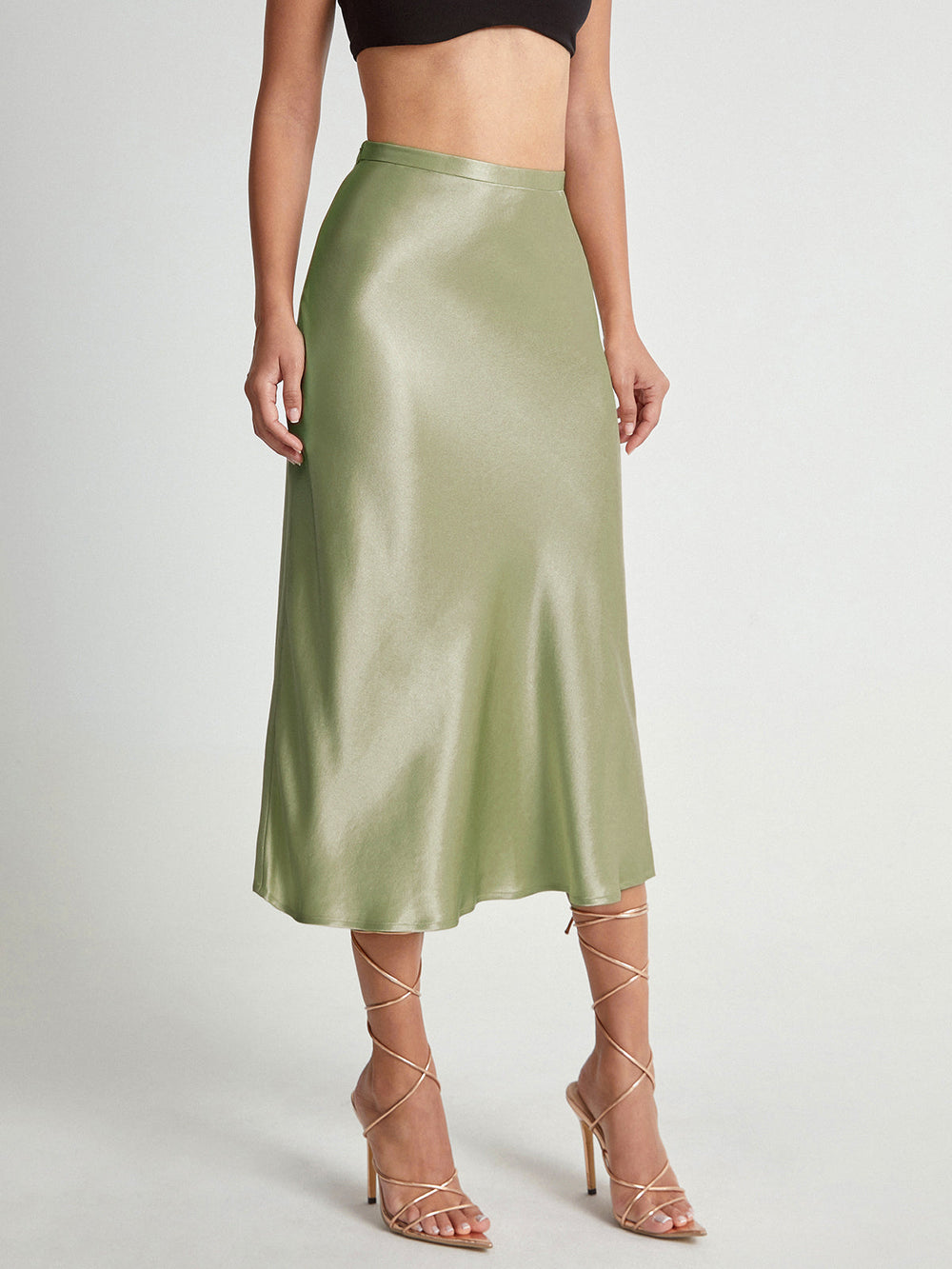 Emma - Jupe midi en satin élégante taille haute