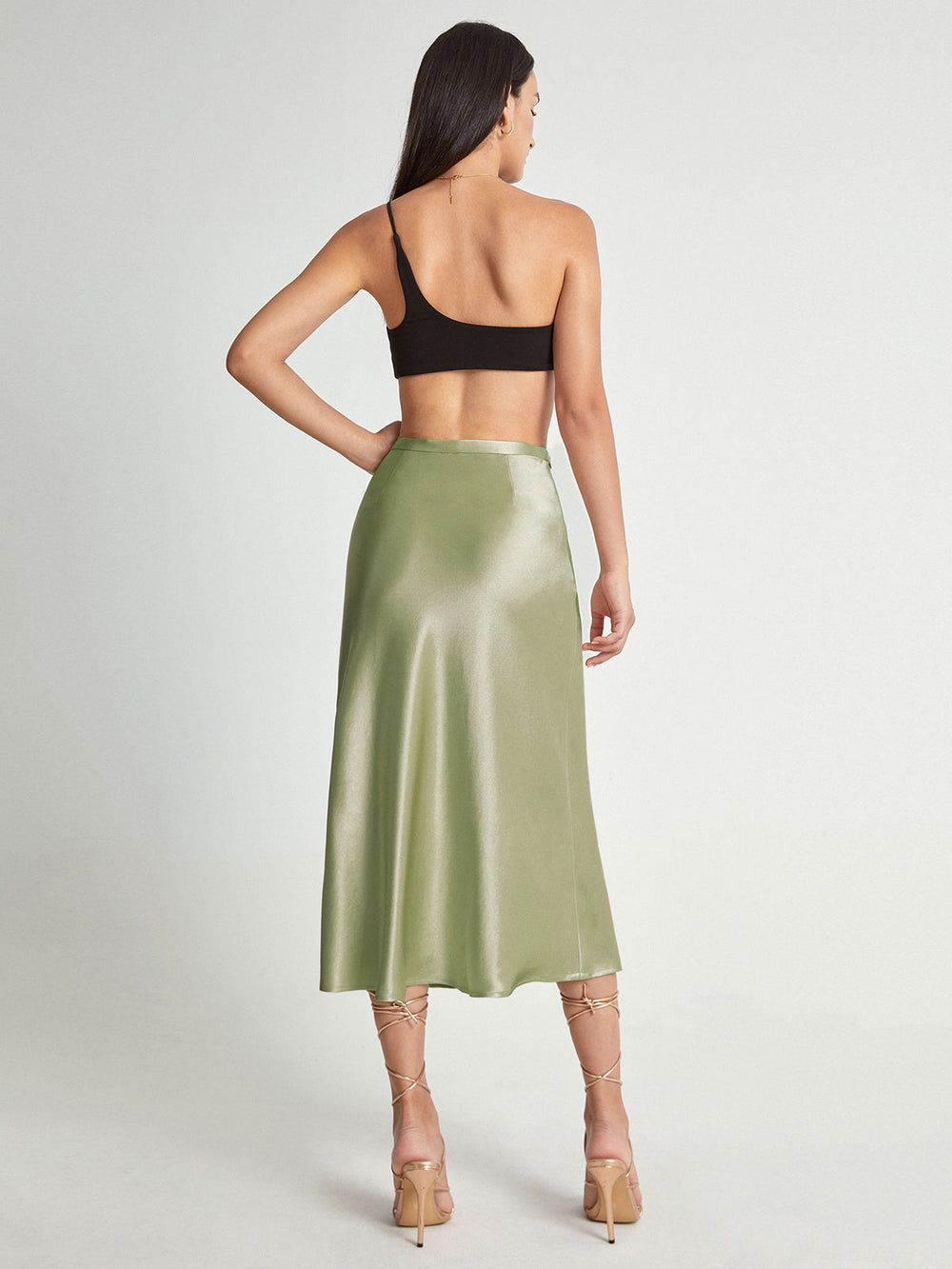 Emma - Jupe midi en satin élégante taille haute