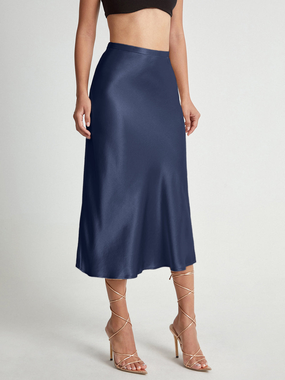 Emma - Jupe midi en satin élégante taille haute