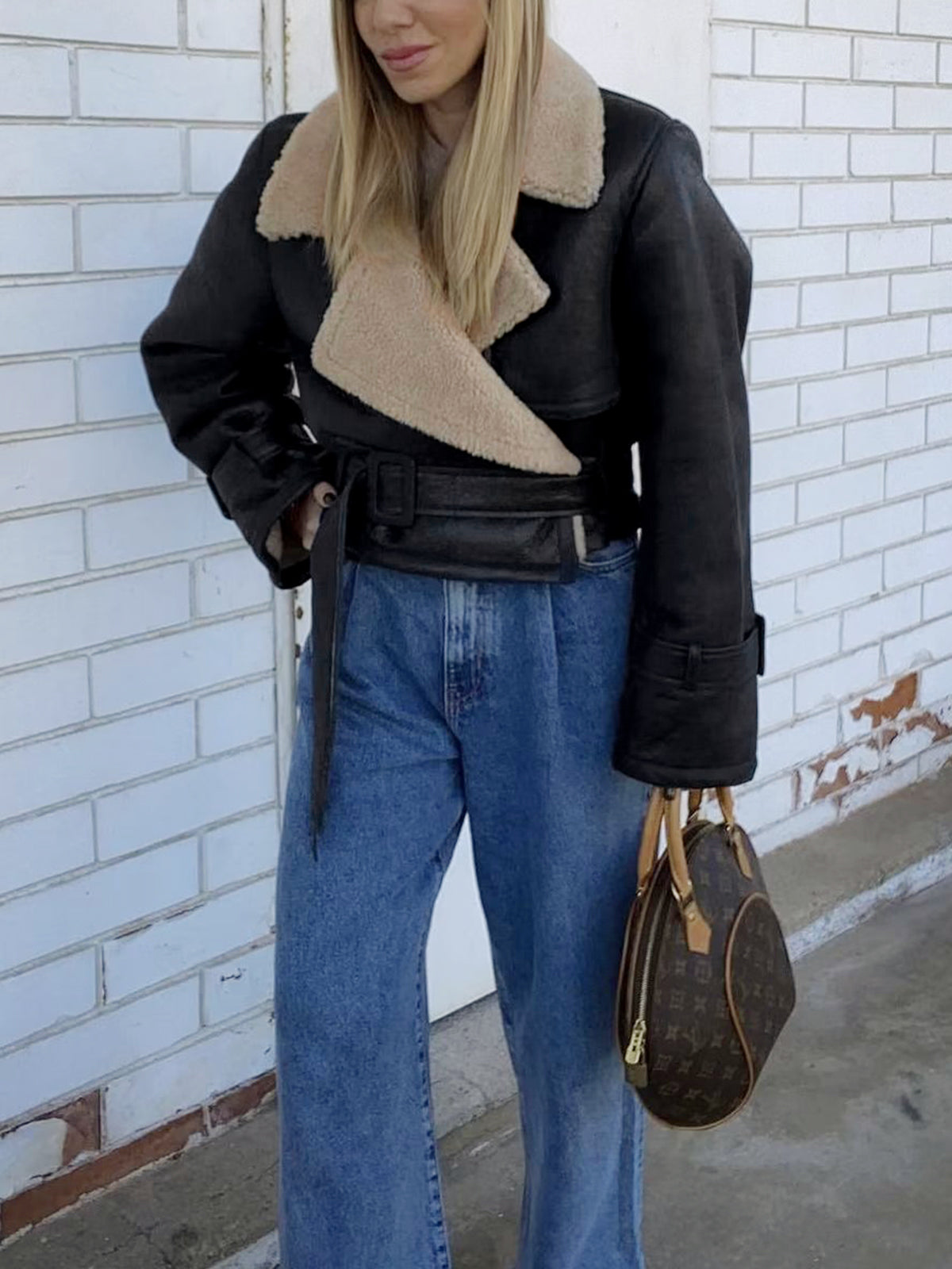 Vrouwen Leren Winterjas Zachte Teddyvoering Kort Model