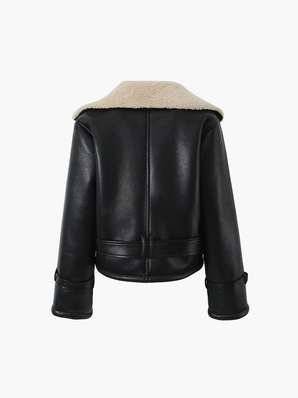 Vrouwen Leren Winterjas Zachte Teddyvoering Kort Model