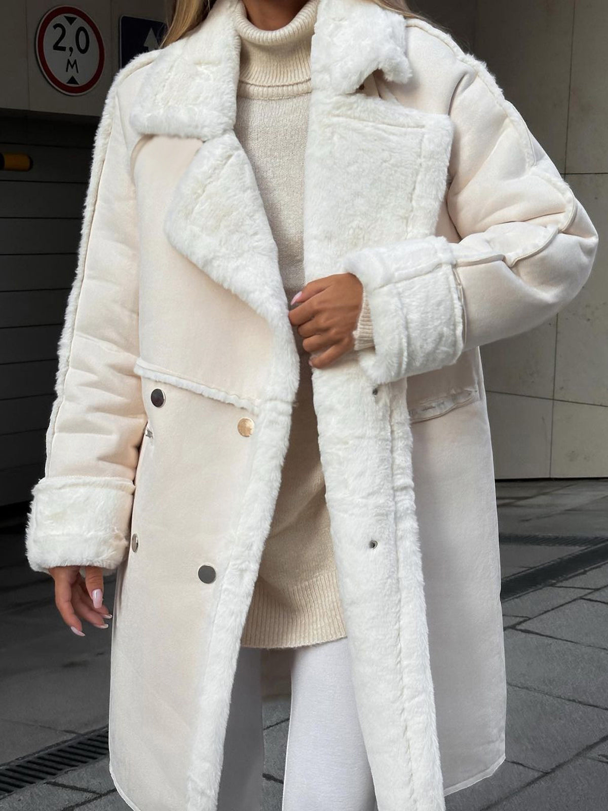 Dames Elegante Oversized Reverskraag Drukknopen Winterjas
