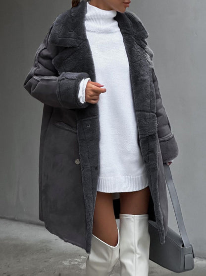 Dames Elegante Oversized Reverskraag Drukknopen Winterjas