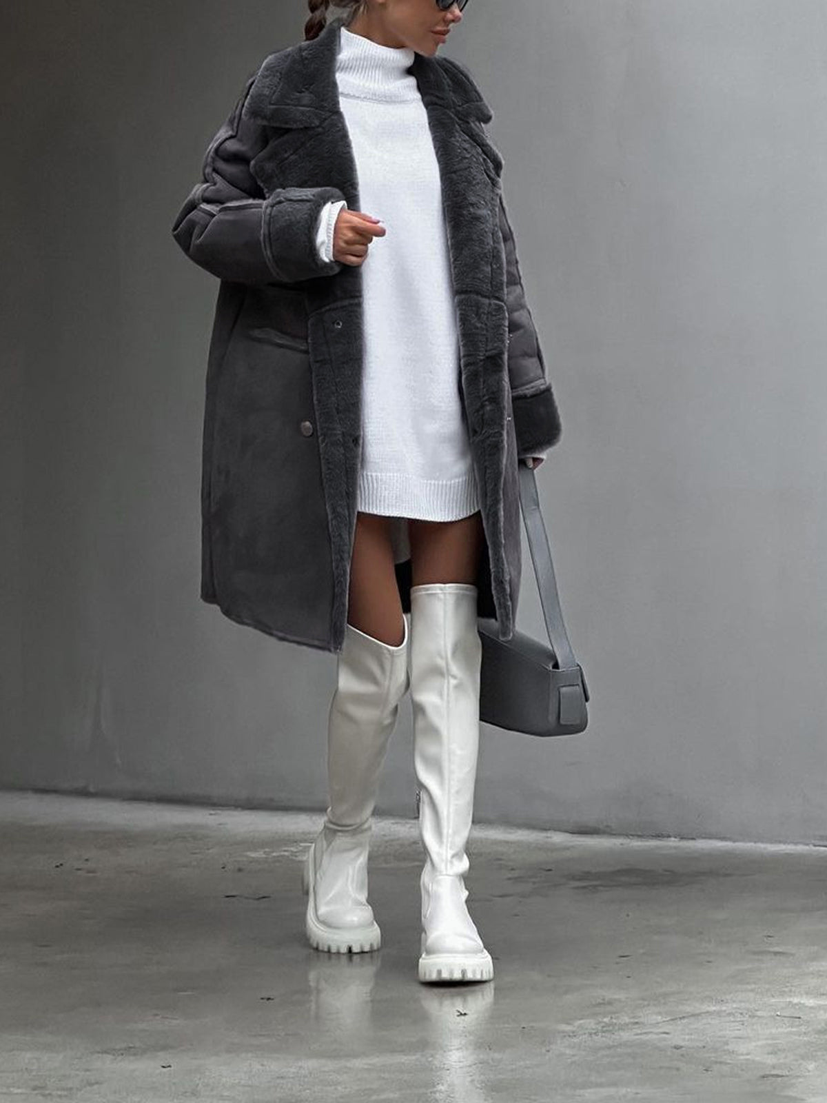 Dames Elegante Oversized Reverskraag Drukknopen Winterjas