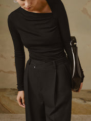 Dames Asymmetrische Top met Lange Mouwen en Elegante Pasvorm