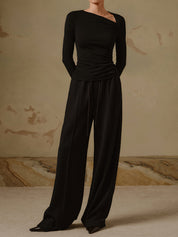 Dames Asymmetrische Top met Lange Mouwen en Elegante Pasvorm