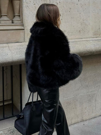 Zwarte Faux Fur Jas Kort Model Warm en Zacht voor Dames