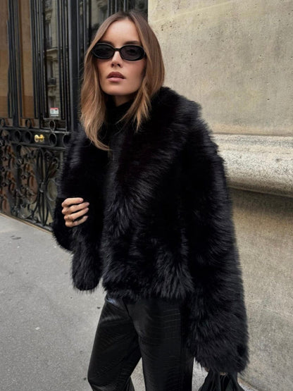 Zwarte Faux Fur Jas Kort Model Warm en Zacht voor Dames