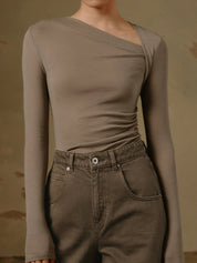 Dames Asymmetrische Top met Lange Mouwen en Elegante Pasvorm