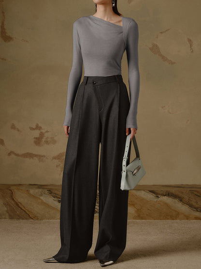 Dames Asymmetrische Top met Lange Mouwen en Elegante Pasvorm