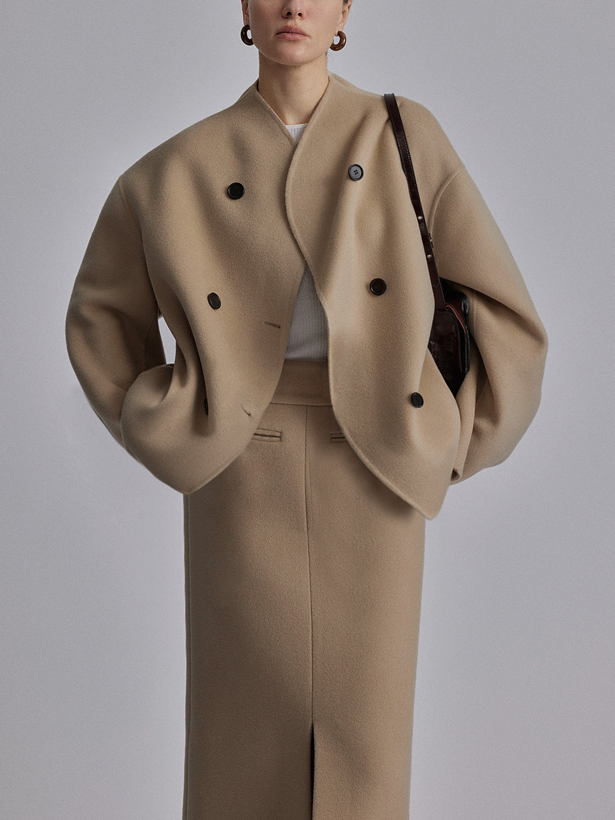 Dubbele Rij Knopen Peacoat Jas Elegant Zacht Oversized Vrouwen