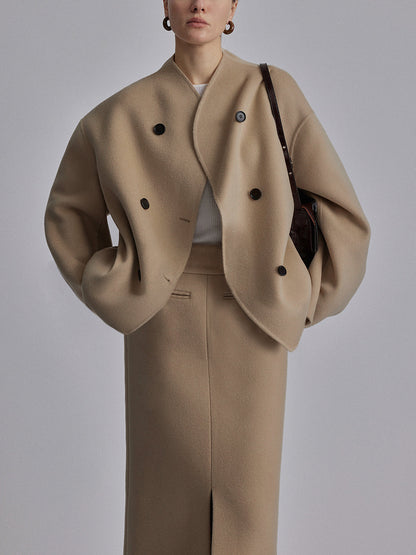Dubbele Rij Knopen Peacoat Jas Elegant Zacht Oversized Vrouwen