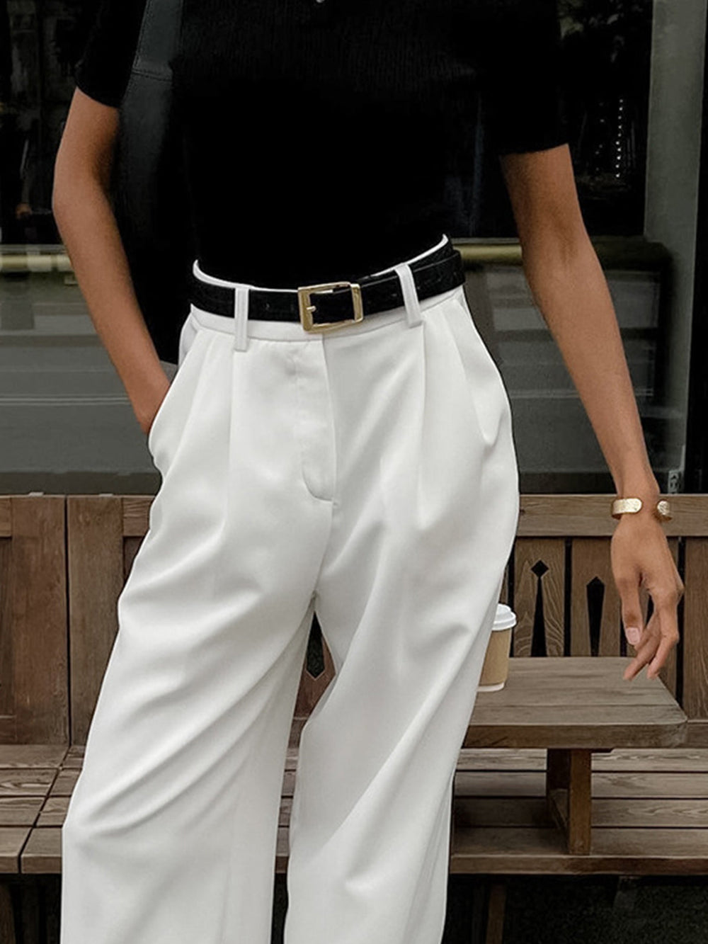Women's High Waist Wide Leg Pants with Pleats and Straight Legs