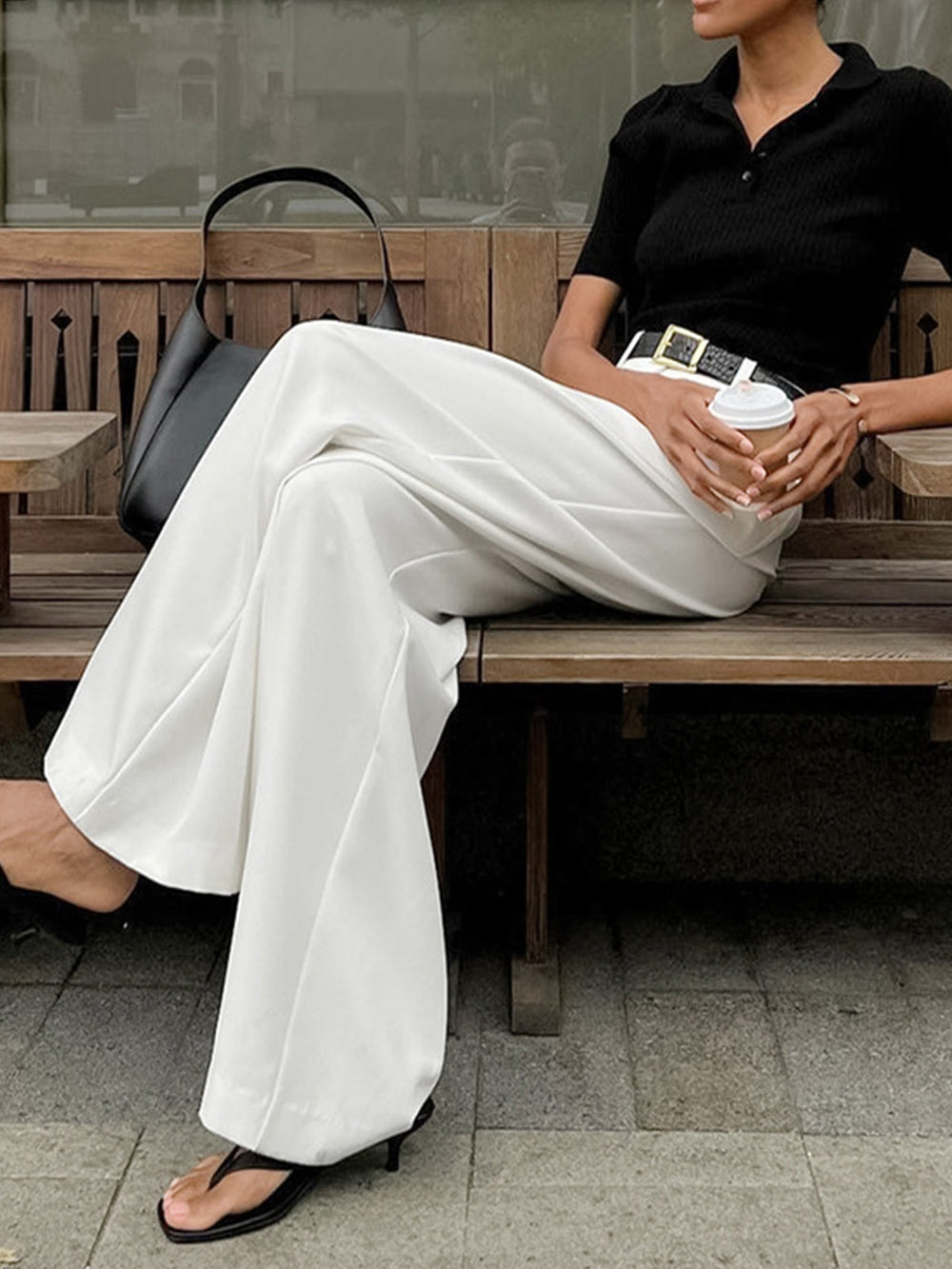 Women's High Waist Wide Leg Pants with Pleats and Straight Legs