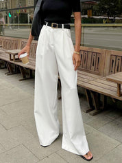 Dames high waist wide leg broek met plooien en rechte pijpen