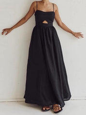 Airy Party Maxi Dress with Spaghetti Straps and Cut-Out Detail for Women