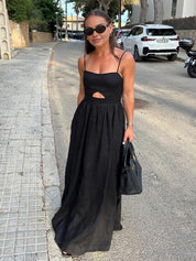 Airy Party Maxi Dress with Spaghetti Straps and Cut-Out Detail for Women