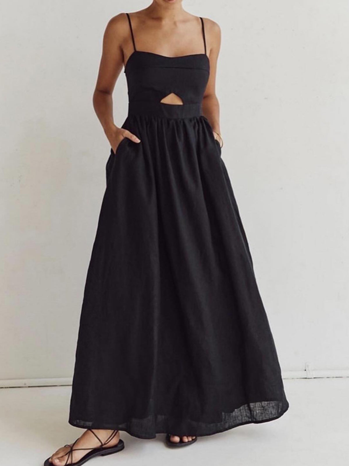 Luchtige Party Maxi Jurk met Spaghettibandjes en Cut-out Detail voor Vrouwen