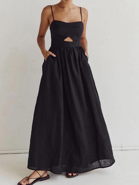 Luchtige Party Maxi Jurk met Spaghettibandjes en Cut-out Detail voor Vrouwen